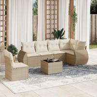 7-delige Loungeset met kussens poly rattan beige - thumbnail