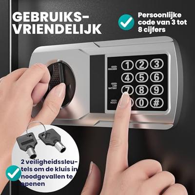 Kluis met elektronisch slot incl. licht deurdikte 4mm zwart