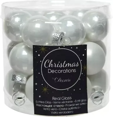 Kerstballen Glas Ø2,5cm Winter Wit 24st