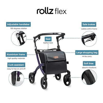 Rollz Flex 2 rollator classic (7,4 kg) | Rollator met grote boodschappentas | Matt Black | Lichtgewicht rollator | 3010RF0012
