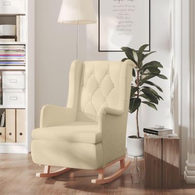Fauteuil met massief rubberwood schommelpoten stof crmekleurig Fauteuil met massief rubberwood schommelpoten stof crmekleurig