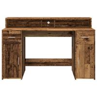 Bureau met LED-verlichting 140x55x91 cm bewerkt hout oud hout - thumbnail