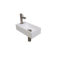 INK - Fonteinpack Polystone Links incl. Fonteinkraan - Design Sifon - Design Plug en Montageset - 360x180x90 Mm - Glans Wit/brushed Nickel - thumbnail
