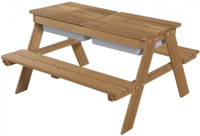 roba Kinder picknicktafel (met speelbakken, Teak gekleurd)