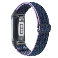 FitBit Charge 5 & 6 Elastische solo loop nylon bandje - Donkerblauw met paars - thumbnail
