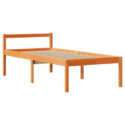 Bedframe met hoofdbord massief grenenhout wasbruin 75x190 cm