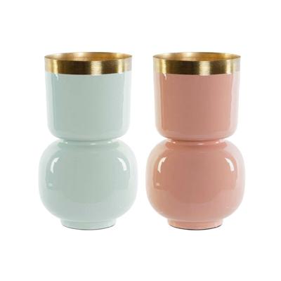 Vaas DKD Home Decor Groen Gouden Koraal Ijzer Coating 18 x 18 x 31 cm (2 Stuks)