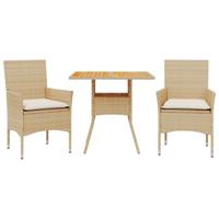 3-delige Tuinset met kussens poly rattan en acaciahout beige - thumbnail