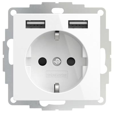 2USB 2U-449276 Stopcontact (onderbouw) VDE, Met USB, Aanraakbeveiliging IP20 Zuiver wit, Glanseffect