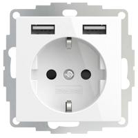 2USB 2U-449276 Stopcontact (onderbouw) VDE, Met USB, Aanraakbeveiliging IP20 Zuiver wit, Glanseffect - thumbnail