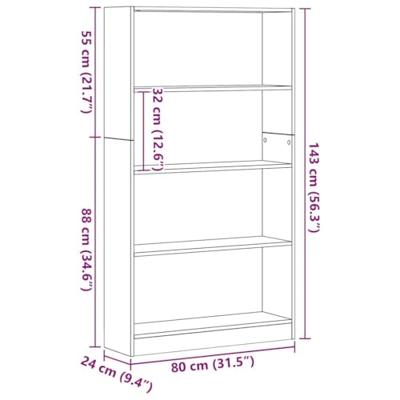 Boekenkast 4-laags 80x24x143 cm spaanplaat zwart eikenkleurig