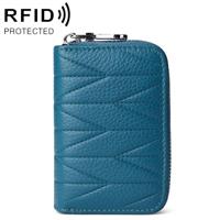 KB191 rits koeienhuid lederen orgel vorm meerdere kaartsleuven anti-magnetische RFID portemonnee Clutch tas voor dames (aqua blauw) - thumbnail