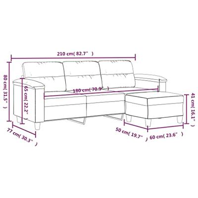 Driezitsbank met voetenbank 180 cm microvezelstof zwart
