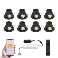 Set van 8 Medina Smart LED Mini Inbouwspots - Veranda spots - 12V 3W 150lm - Dimbaar - Kantelbaar - Wifi & Bluetooth - 2700K - IP44 - Zwart - thumbnail
