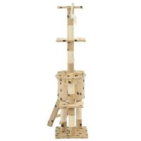 Kattenkrabpaal met sisal krabpalen 138 cm pootafdrukken beige - thumbnail