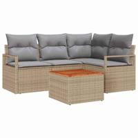 Tuinbankenset met opslag 5 pcs Beige en Licht Grijs poly rattan - thumbnail