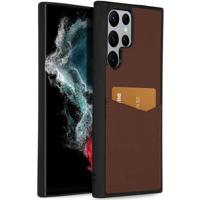 Accezz Premium Leather Card Slot Backcover Samsung Galaxy S22 Ultra Telefoonhoesje Bruin - thumbnail