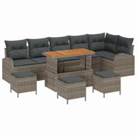Tuinbankenset met kussen 10 pcs Grijs poly rattan - thumbnail
