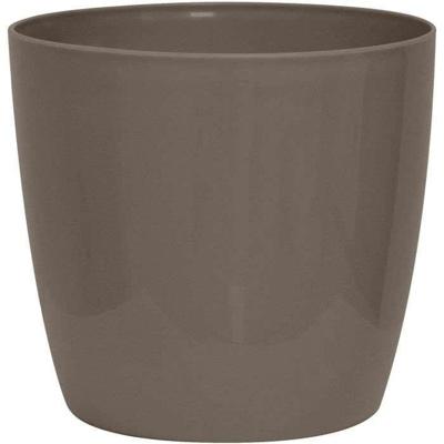 Glanzende plantenpot - GARDEN ID - Glanzend Taupe met wielen - 30 x 27 cm - Keramiek look - Waterdicht - Gemakkelijk te verplaatsen