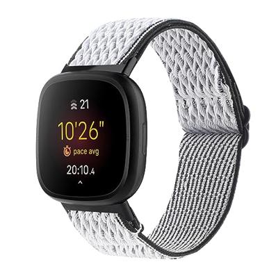 Fitbit Versa 3/4 & Sense 1/2 Nylon loop bandje - Wit met zwart Fitbit Versa 3/4 & Sense 1/2 Nylon loop bandje - Wit met zwart