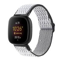 Fitbit Versa 3/4 & Sense 1/2 Nylon loop bandje - Wit met zwart - thumbnail