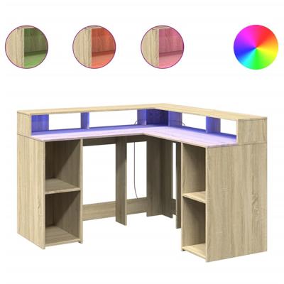 Bureau met LED-verlichting 130x130x91 cm hout sonoma eikenkleur - thumbnail