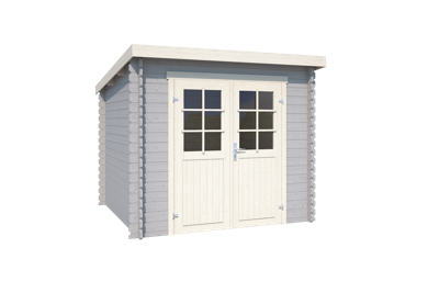 Outdoor Life Indi Blokhut 250x250 cm 28 mm vuren Platinum Grey-Wit gecoat- Lessenaarsdak- - Outdoor Life