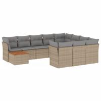 11-delige Loungeset met kussens poly rattan gemengd beige - thumbnail