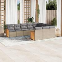10-delige Loungeset met kussens poly rattan beige - thumbnail