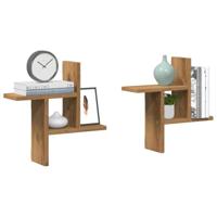 Wandschappen 2 st 38x12x38 cm bewerkt hout artisanaal eiken - thumbnail