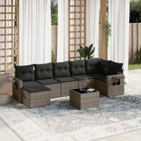 8-delige Loungeset met kussens poly rattan grijs - thumbnail
