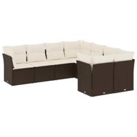 8-delige Loungeset met kussens poly rattan bruin - thumbnail