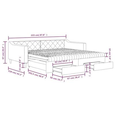 Slaapbank onderschuifbed en lades 100x200 cm stof lichtgrijs