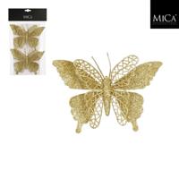 Mica Decorations Clip Vlinder 16x11 cm 2 Stuks Goud - thumbnail