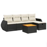 6-delige Loungeset met kussens poly rattan zwart - thumbnail