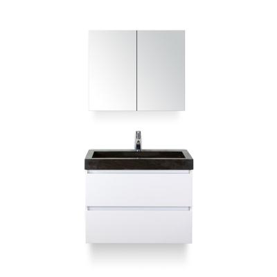 Maxx XL Badmeubelset 80 cm - Wit Hoogglans - Wastafel Lucca 1 kraangat - met Spiegelkast