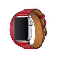 Double Leather Loop bandje - Rood - Geschikt voor Apple watch 44mm / 45mm / 46mm / 49mm - thumbnail