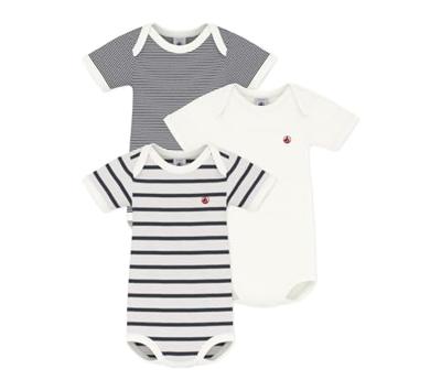 Set van 3 rompertjes met korte mouwen van biologisch katoen PETIT BATEAU wit