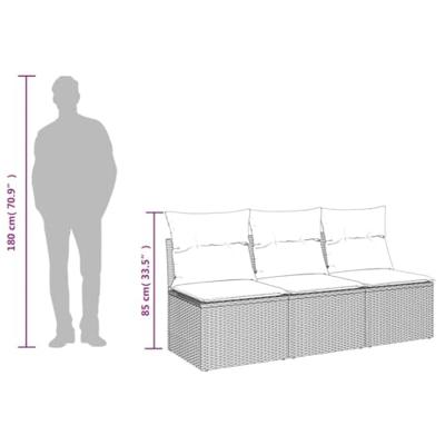 Tuinbank 3-zits met kussens poly rattan zwart Tuinbank 3-zits met kussens poly rattan zwart