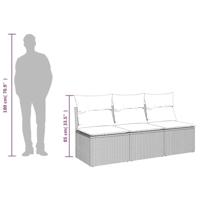 Tuinbank 3-zits met kussens poly rattan zwart - thumbnail