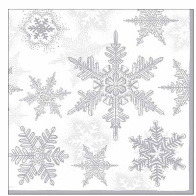 20x Servetten winter sneeuwvlokken thema wit/zilver 33 x 33 cm - Feestservetten 20x Servetten winter sneeuwvlokken thema wit/zilver 33 x 33 cm - Feestservetten