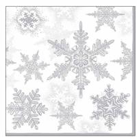 20x Servetten winter sneeuwvlokken thema wit/zilver 33 x 33 cm - Feestservetten - thumbnail