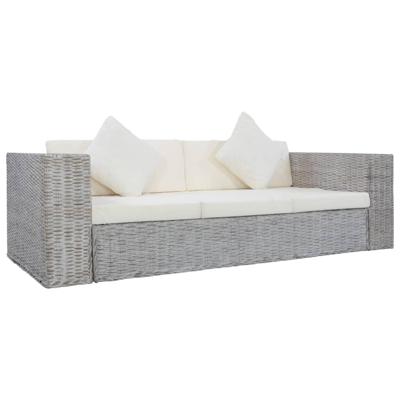 Driezitsbank met kussens natuurlijk rattan grijs
