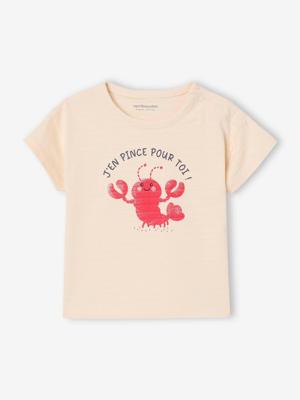T-shirt met kreeftmotief voor babyjongen met drukknoopjes op de schouder vanille