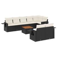 9-delige Loungeset met kussens poly rattan zwart - thumbnail