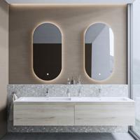 Badkamermeubelset BWS Anubis 180cm 2 Laden Grijs Eiken Met Wastafel (Naar Keuze) - thumbnail