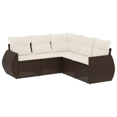 5-delige Loungeset met kussens poly rattan bruin