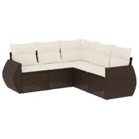 5-delige Loungeset met kussens poly rattan bruin - thumbnail