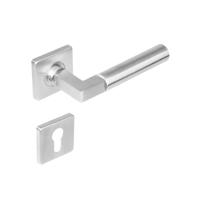Deurkruk 0378 Bau-stil op rozet vierkant staal met 7mm nok met profielcilindergat plaatjes RVS - thumbnail
