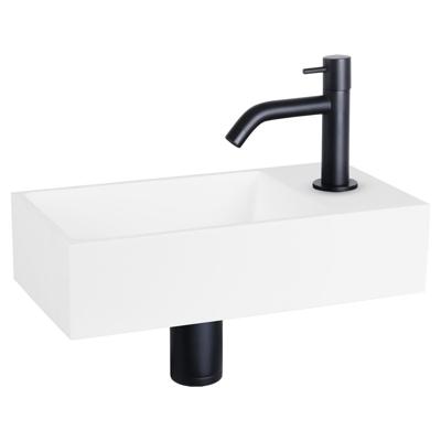 Differnz Solid fonteinset - 36x18.5x9cm - Rechthoek - 1 kraangat - Gebogen zwart matte kraan - Solid surface Wit 38.402.28